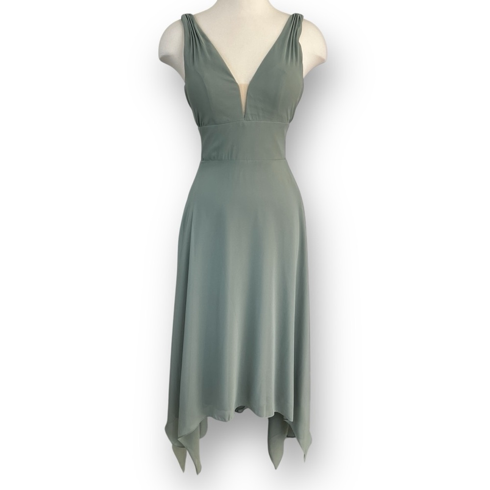 NWT Morilee Bridesmaids Sleeveless V-Neck Moss Green Chiffon Mid-Length Dress